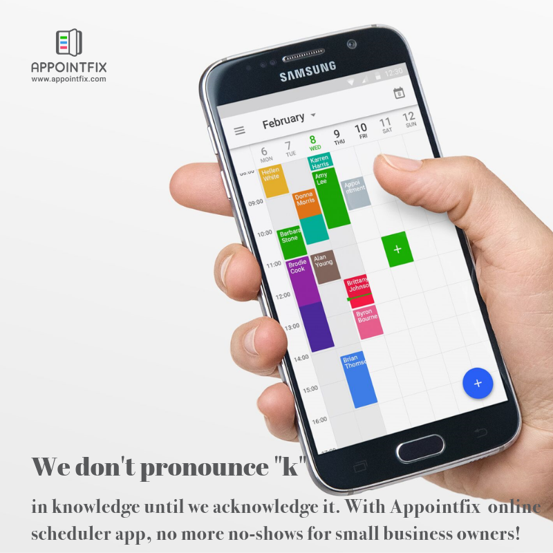Appointfix's tweet photo. We don't pronounce "k" in knowledge until we acknowledge it. How aware  are you of Appointfix app eliminating no-shows for small business owners  and independent professionals who work with appointments? 🧐 #appointfix #modernappointmentbook #smallbusinessowners #hairstylists https://t.co/Y16zdLx6ZX