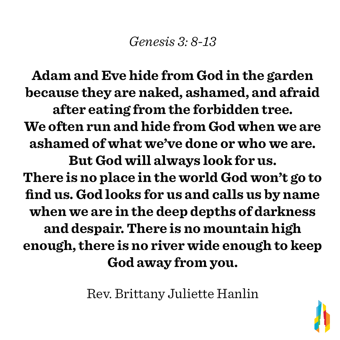 MarbleChurch's tweet photo. Today's devotion from Rev. Brittany Juliette Hanlin is a comforting reminder that God will always find us. And stay with us. #LentDevotion #Lent2019 #TheArtOfLiving #GodIsWithUs #WeekThree https://t.co/EUCixglqRc