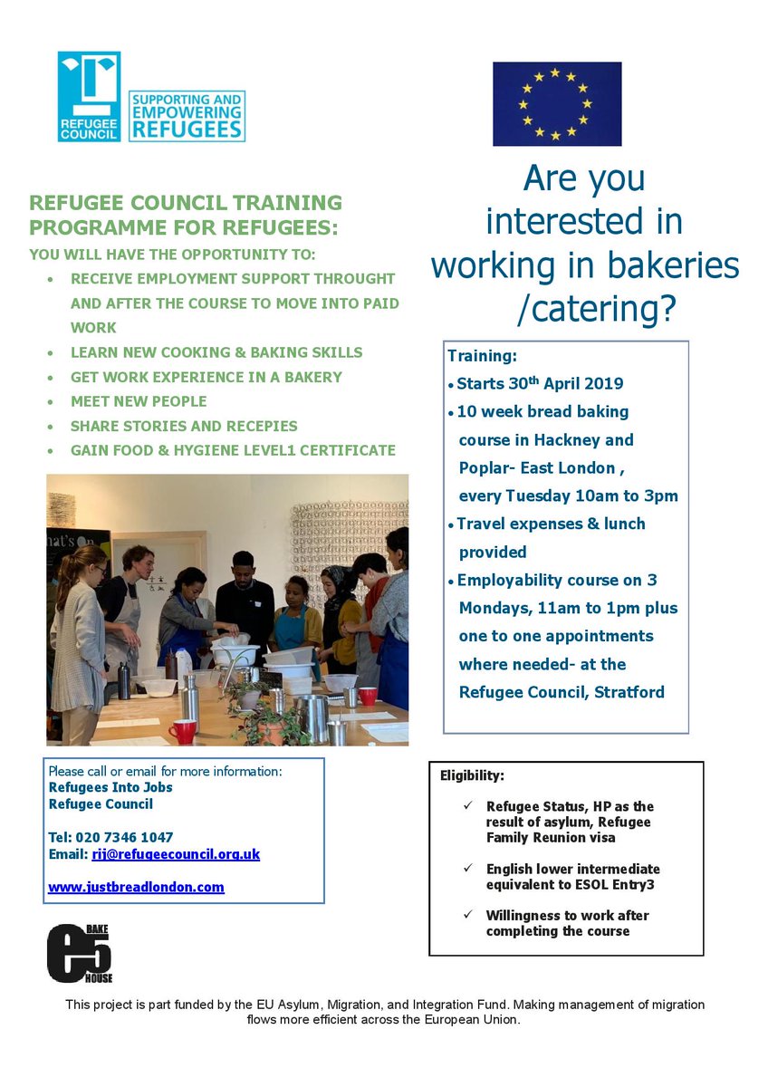 Just Bread is back!

We will be holding an Open Day on Monday 1st April at the Refugee Council office in Stratford. 

See leaflet for more information on how to refer or register.

<a href="/e5bakehouse/">E5 Bakehouse</a> <a href="/e5roasthouse/">e5roasthouse</a> <a href="/refugeecouncil/">Refugee Council 🧡</a>