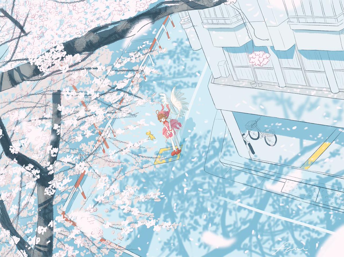 ケロちゃん ,木之本桜 「「この辺でお花見しよっか!」
#木之本桜 #さくらの日 」|双森 文のイラスト