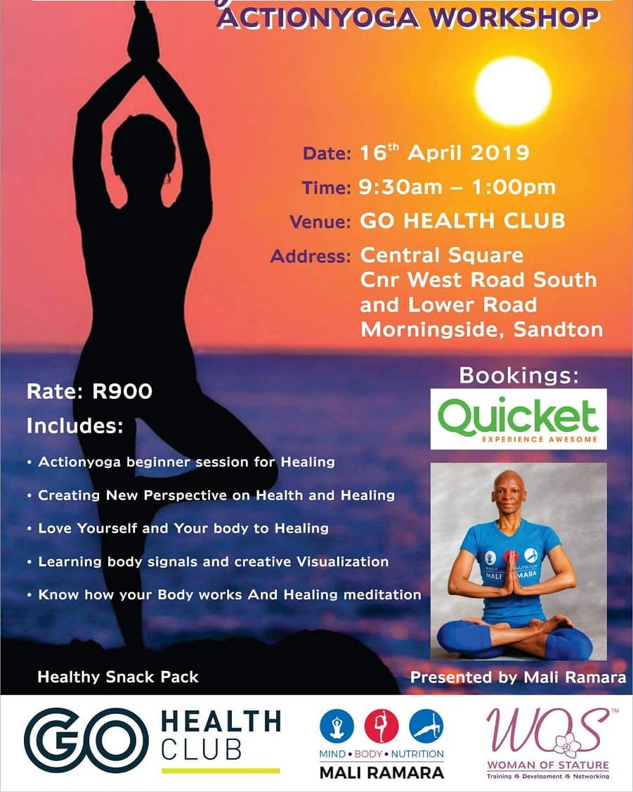 BophelokeMatla's tweet photo. Reminder, my 1st ACTIONYOGA WORKSHOP:HEALING FROM WITHIN is happening on the 16th April at the Go Health club in SandtoBook your ticket by clicking on the link
https://t.co/vbQbE03GNl
@MaliRamara
@SarahAirdMash @Khanyi_Magubane @P_tsholo @channelafrica1 https://t.co/eVCGyQ1Bk8
