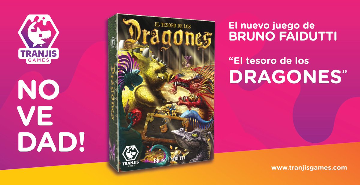 Tranjisgames's tweet photo. 🙌 ¡NOVEDAD! 🙌
Por fin podemos confirmar fecha para la llegada a las tiendas de una de nuestras novedades: El tesoro de los Dragones 🐉💎,un juego de Bruno Faidutti.
El 🗓12 de abril los dragones estarán esperando hambrientos en vuestra tienda de confianza 😉 https://t.co/Otz0ozq2W6