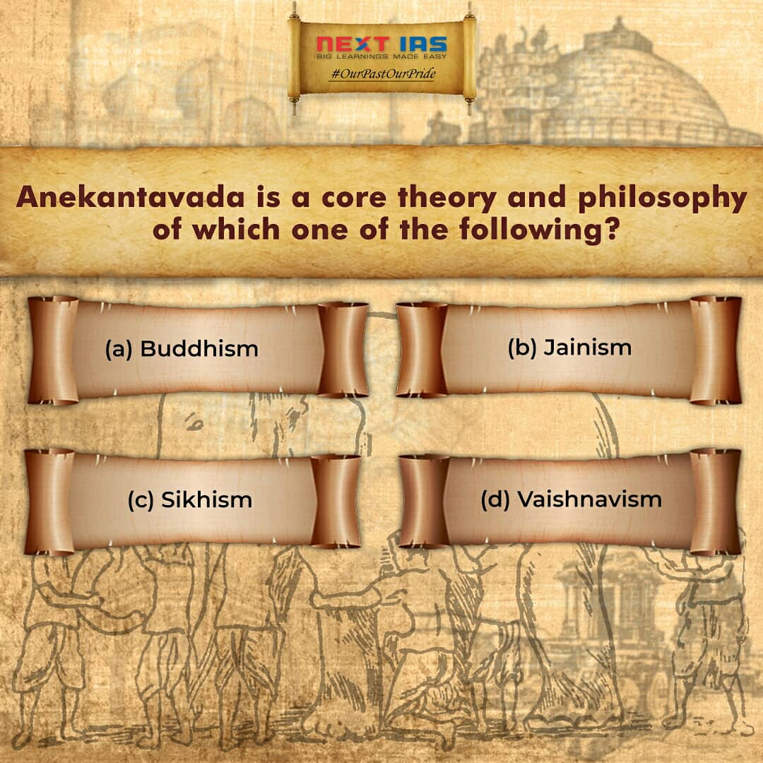 NEXTIAS_Delhi's tweet photo. Anekantavada is a core therapy and philosophy of which one of the following ? 

#buddhism #historyquiz #anekantavada #coretherapy #upsc #nextiasquiz #philosophy #Jainism #sikhism #ourpastourpride #CSE #WednesdayWisdom #QuizKnock #QuestionOfTheDay #History #exams #TARGET https://t.co/z9ShGvJmdr