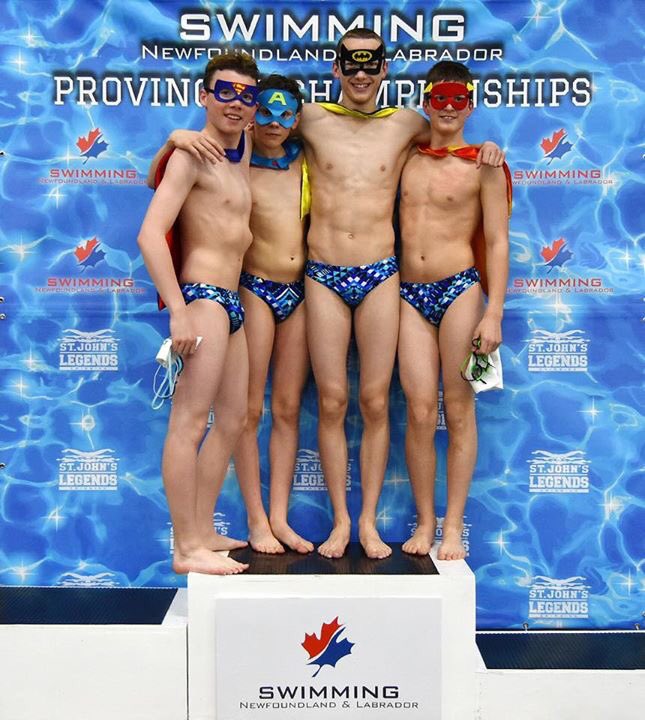 bobynjs's tweet photo. These 4 masked @CbsBluefins SuperHeros flew in to save the day and were only seen for a flash in the 13/14 4x100m Free relay @SwimmingNL Provincial Champs on Sunday
Photo credit @PeppermintPad
@HSH_PE_Dept @FRJHschool @VillanovaSchool
#relayhype #gottohavefun #everydayheroes https://t.co/llVRbK7Yah