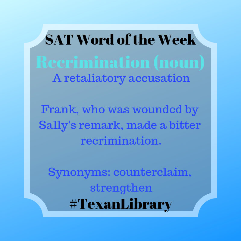 SRTexanLibrary's tweet photo. Today we post the #SATWordoftheWeek #TexanLibrary helping prepare SRHS students to be #CollegeCareerAndWorldReady #pisdREADS https://t.co/L8yCOvHixl