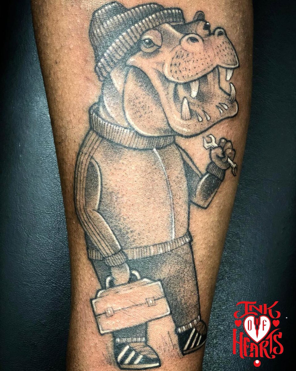 The handy hippo ♤ Tattoo by #VentunoLike #Hippo #Hippopotamus #Adidas  #Tracksuit #Work #IOH, image size:960x1200