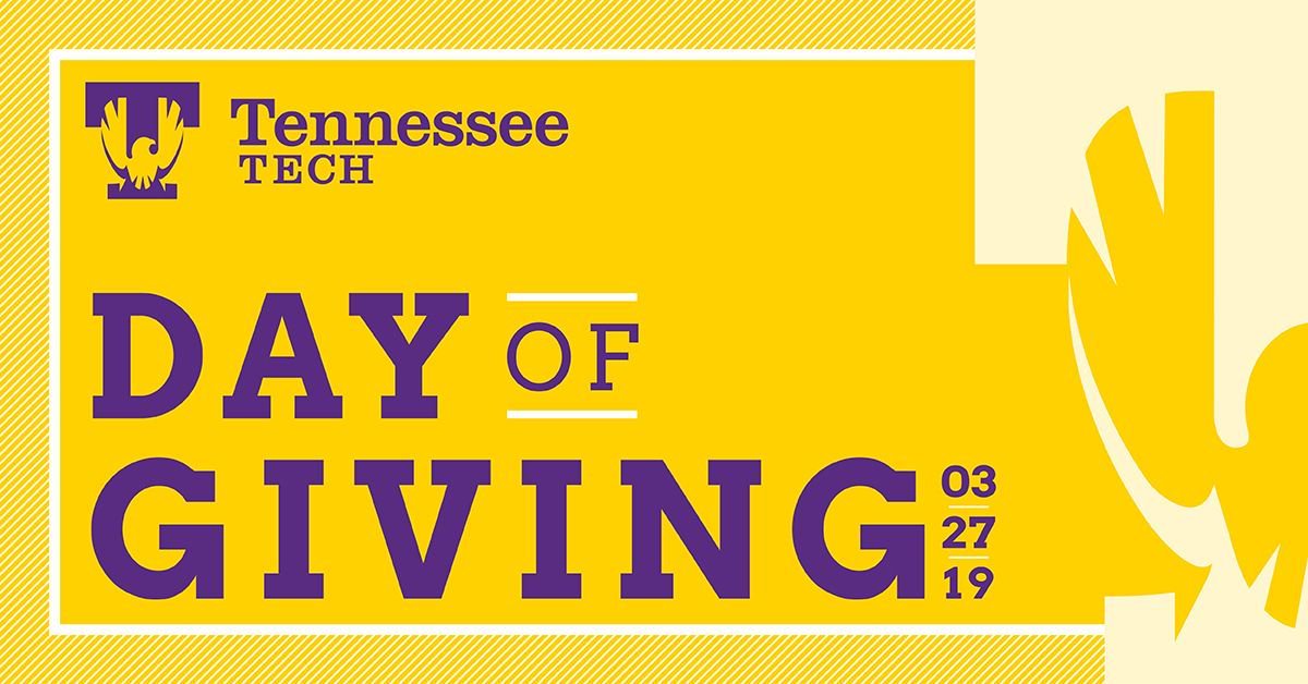 tennesseetech's tweet photo. Today is Tech's first global Day of Giving! This campaign supports the campus food pantry, Veterans Center and Eagle Assistance Grant. Help students when they need it most by making a gift today! https://t.co/X1hjaAr4I2  💜💛 #IHeartTechStudents https://t.co/870oCuaiDw