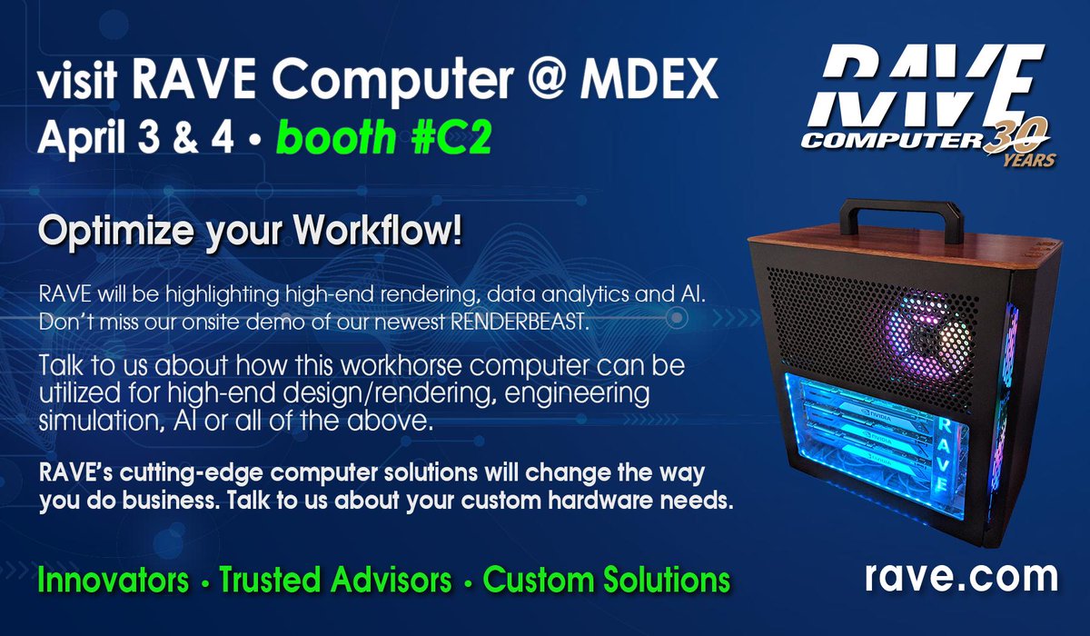 RaveComputer's tweet image. Hope to see you at MDEX next week - RAVE is booth C2.