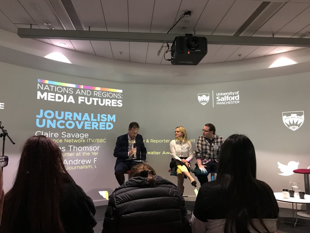 Claire Savage and Charles Thomson shared tips on breaking into investigative journalism at <a href="/SalfordUni/">University of Salford</a> during Nations and Regions: Media Futures conference 
<a href="/Salford_Media/">Nations&RegionsMedia</a> <a href="/UoSMediaCity/">UoS MediaCity</a>