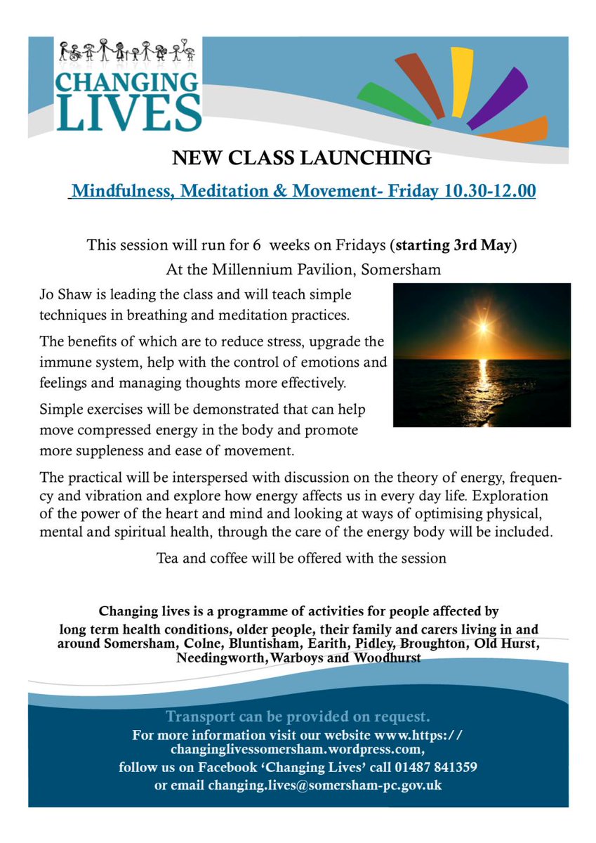 Changing1Lives's tweet photo. New class launch – Mindfulness, Meditation and Movement https://t.co/0PpmJCmzJh https://t.co/k6SL1XwTSz