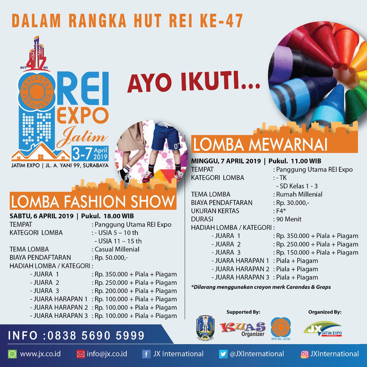 Ikutilah rangkaian lomba di Pameran Property REI JATIM @ JATIM EXPO Surabaya. Info lomba. 083856905999