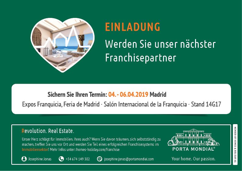 Nächste Woche auf der EXPOFRANQUICIA 2019. Wir freuen uns auf Ihren Besuch an unserem Messestand 14G17.
Let's meet in Madrid at the International Franchising Trade Fair. Visit us in hall 14-G17.

seguro.ifema.es/waCatalogoMovi…

#portamondial #expofranquicia #ifema #madrid #franchise