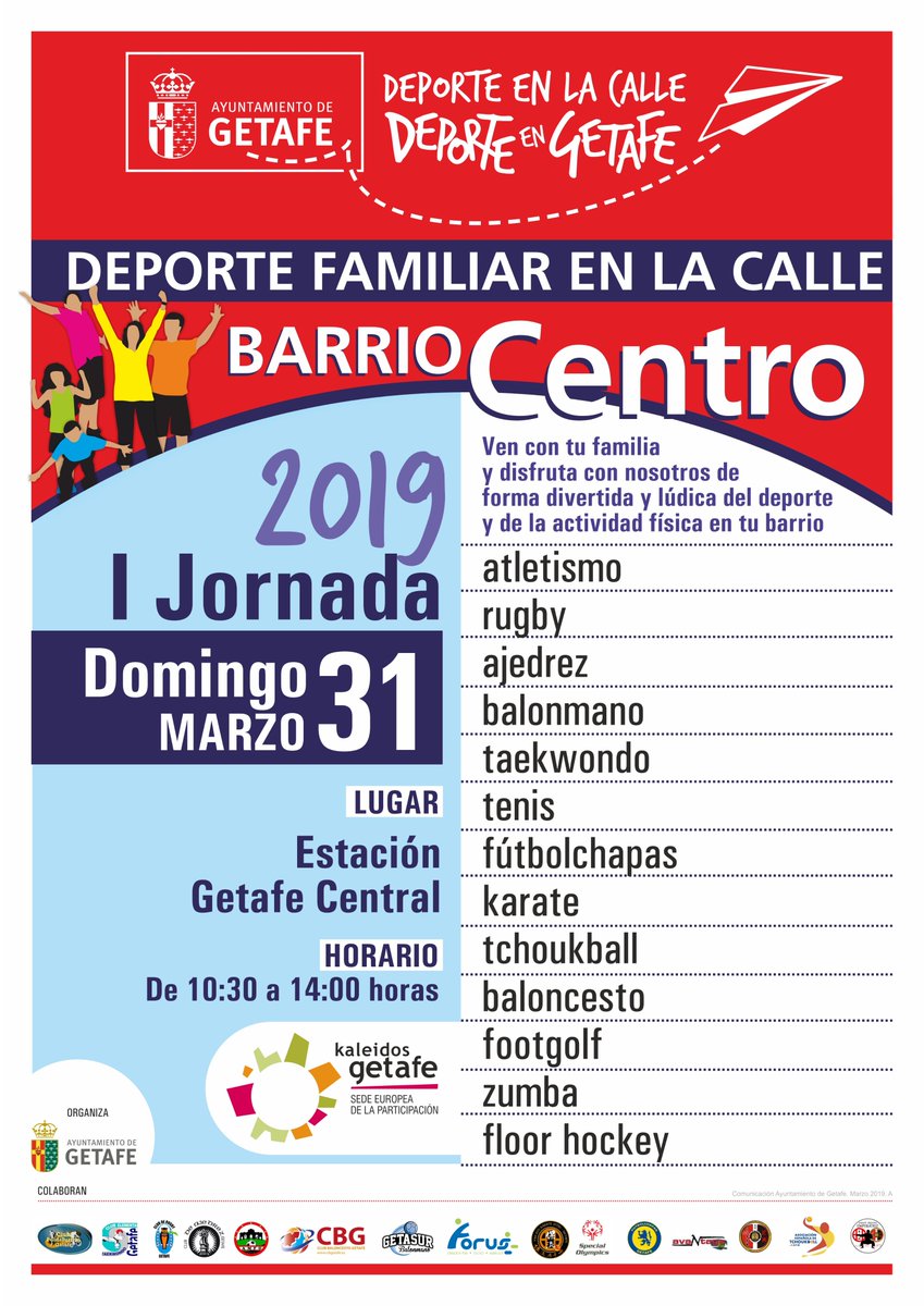 Os esperamos a todos el próximo domingo a partir de las 10:30 h. en el comienzo de la tercera temporada del "Deporte Familiar en la Calle".
Una auténtica fiesta del #Deporte en #Getafe para toda la familia !!!
📰getafe.es/proximo-doming…