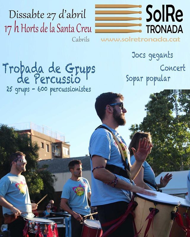 SolRePercussio's tweet photo. Comença el compte enrere! Queda just 1 mes per la #SolRetronada #Solidària 2019!! El dissabte 27 d'abril a #Cabrils. No t'ho perdis!!!
.
.
.
.
#SolRe #festa #batucada #percussió #trobada #grups #banda #solidaritat #fvf #fundaciónvicenteferrer #vicentefer… https://t.co/TpiVqs6Lkb https://t.co/UJBkVVHqZ2