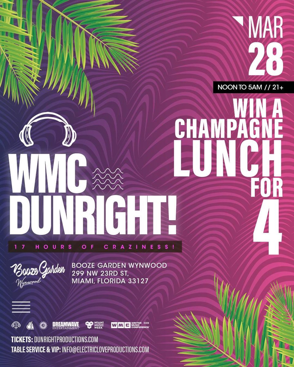 ElectricLoveLLC's tweet photo. Champagne Poppin! It's #MMW time to drink up or shut up!
Win entry & champagne for you and 3 of your squad. Fav and RT + tag 3 homies to win.
Follow @ElectricLoveLLC
Winners announced 3.27 before 10pm.
Tickets: https://t.co/2wP3q4v4ra
#WMCDunRight #WMC19 https://t.co/X8UJGYy3e2