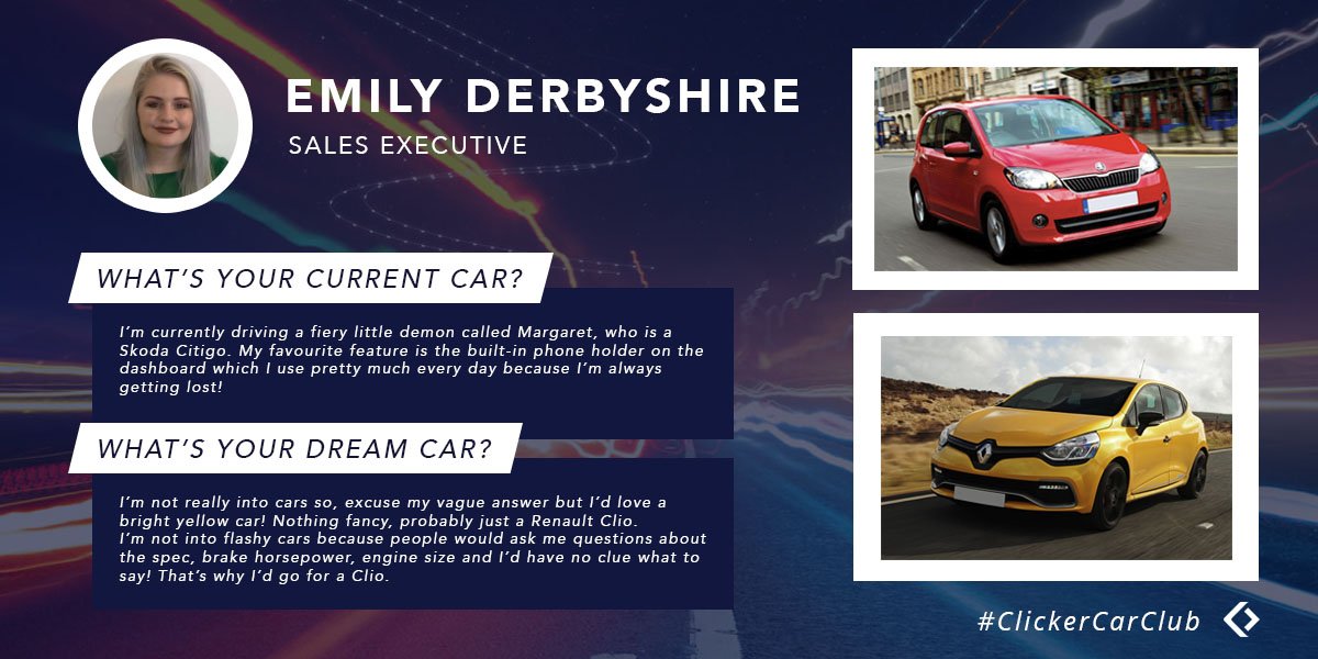 ClickDealerLTD's tweet photo. π Feature | #ClickerCarClub π
It's episode 8 of Clicker Car Club and this week we spoke to sales extraordinaire and yellow car lover, Emily Derbyshire! π
#TwitterCarClub #wednesdaythoughts https://t.co/5BxzxMGFfA
