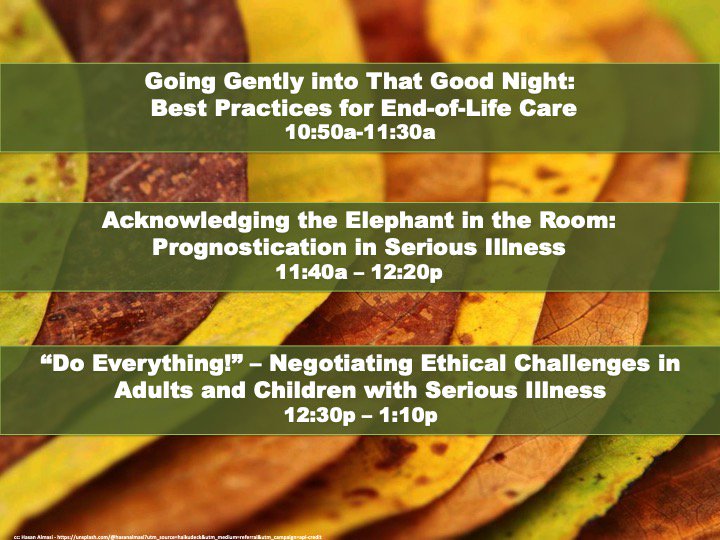 Great lineup of talks on the care of seriously ill patients at #hospmed19 today! All are in the Annapolis room - hope to see you there! #Palliative care track @SHMLive #hpm