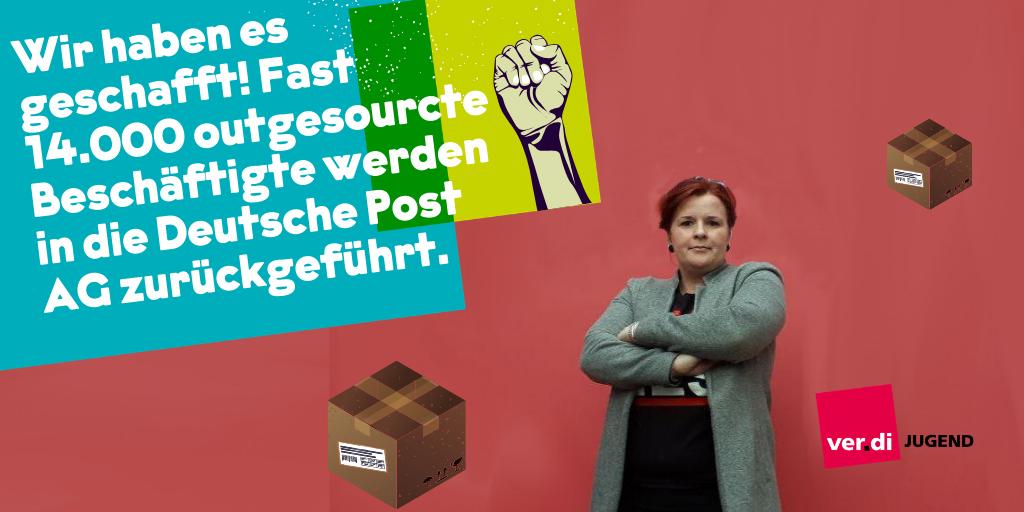 Fast 14.000 outgesourcte Beschäftigte werden in die Deutsche Post AG zurückgeführt. Schluss mit der Spaltung, es gilt wieder: EIN BETRIEB - EINE BELEGSCHAFT - EIN #TARIFVERTRAG. Das ist unser Erfolg! #Post