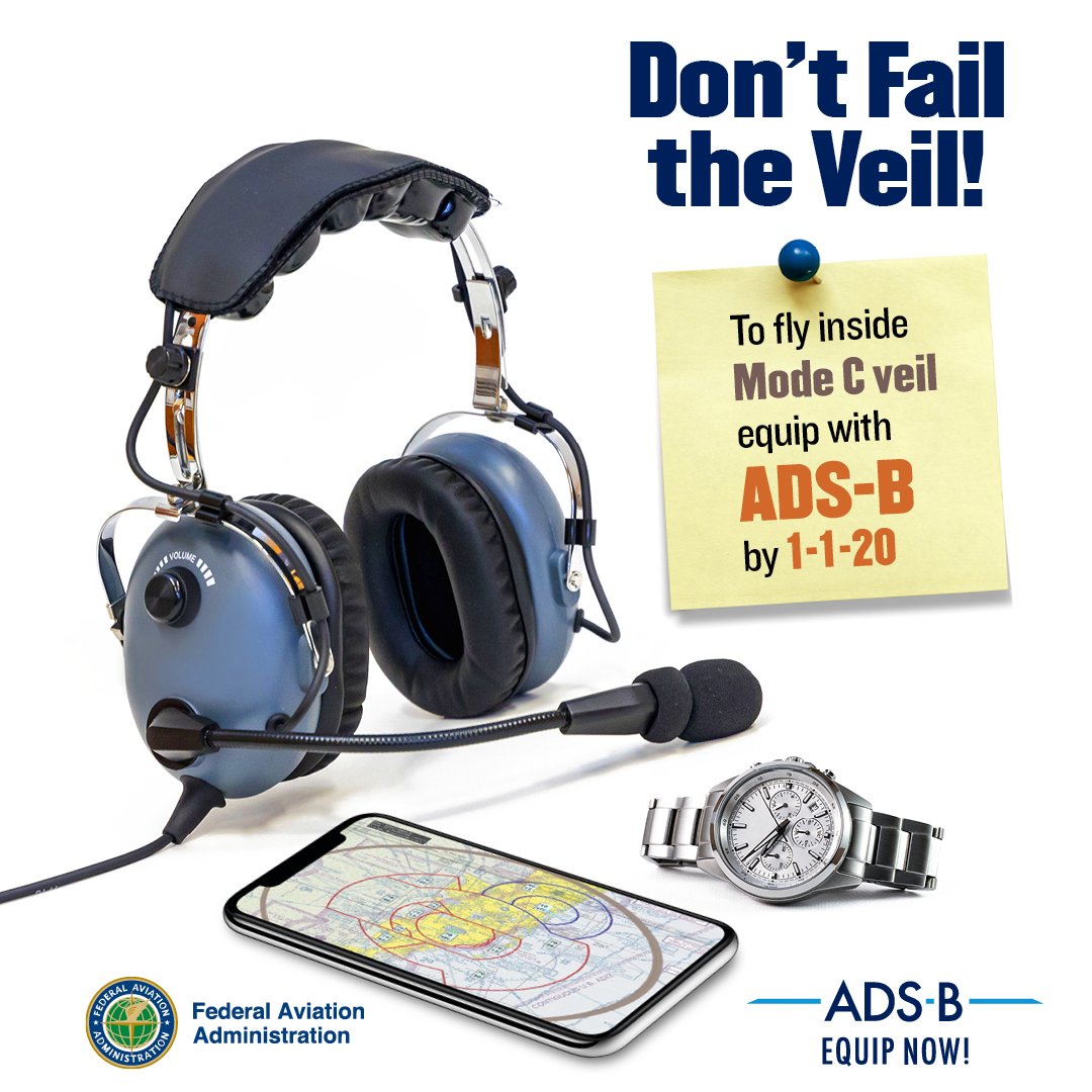 Starting January 1, 2020, #aircraft flying inside the 30 NM radius “Mode C” veils around major airports in the United States must be equipped with ADS-B Out. Don’t fail the veil! bit.ly/2JJN55D #ADSB #Equip2020