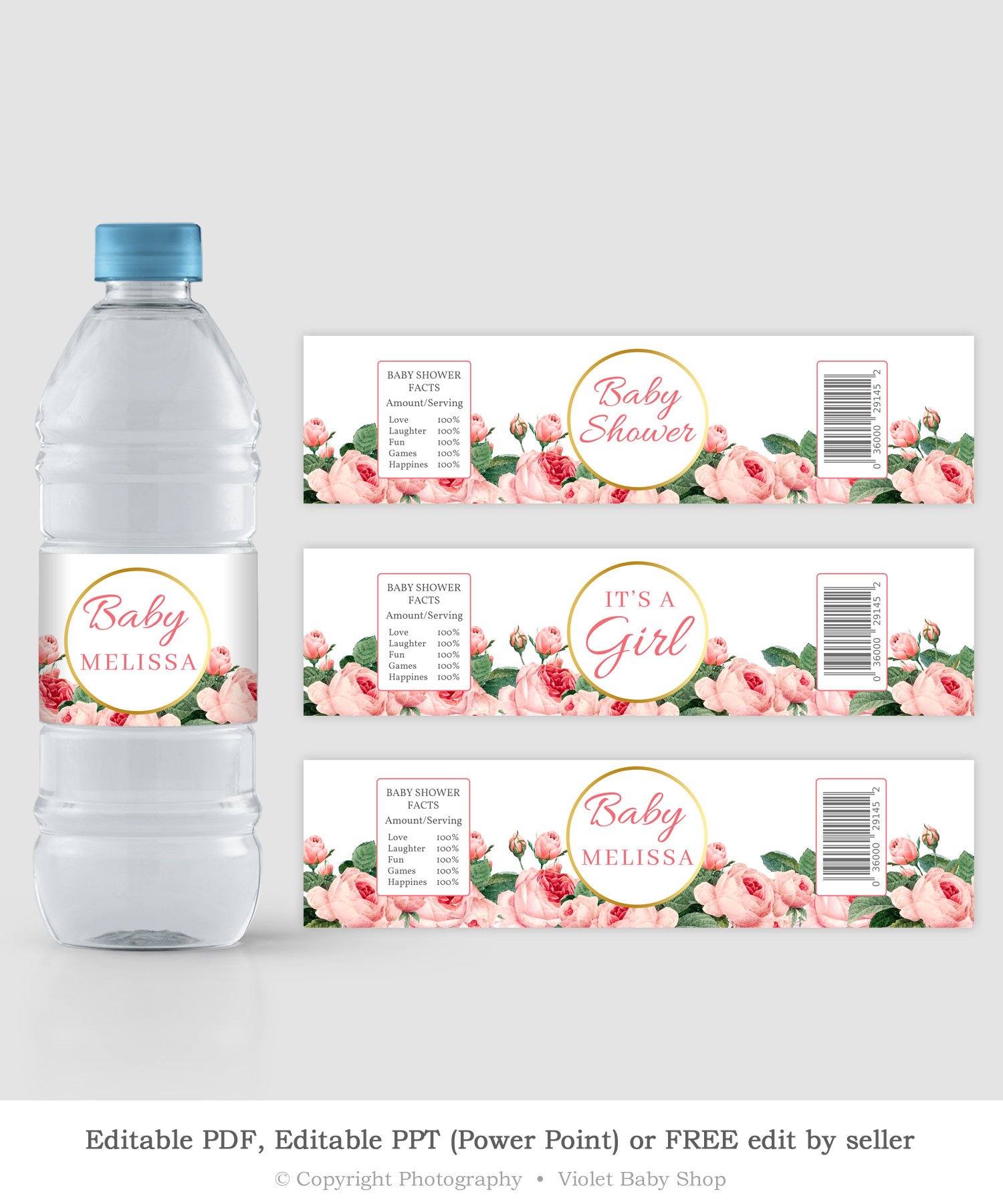 Violeta on Twitter: "Pink Roses Water Bottle Label Template Regarding Free Water Bottle Labels For Baby Shower Template