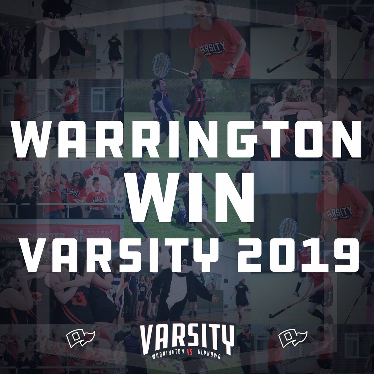 ChesterSU's tweet photo. The scores are in 😏
2 years in a row the sun has been shining...
2 years in a row Varsity has been hosted at Padgate...
2 years in a row @CSU_Warrington are VARSITY CHAMPIONS‼️🎉🏆

Thanks for a great day of sporting success @GlyndwrSU - same again next year? #WeAreTheChampions https://t.co/nDRO4v8Nyc