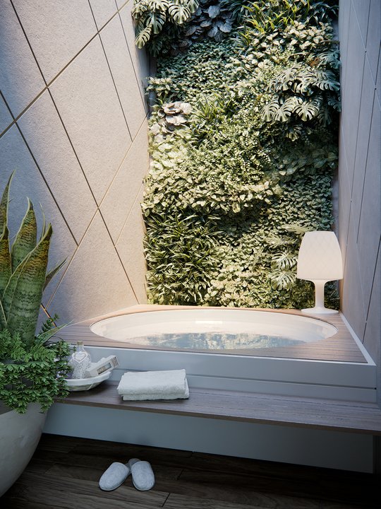 thenkba's tweet photo. A3: Our #NKBADesignComp winner Sandra Diaz-Velasco of @Eolodesign’s tub instantly transports us to a hidden rainforest oasis! 📸: Eugenio Wilman #kbtribechat https://t.co/kZcPFLeosb