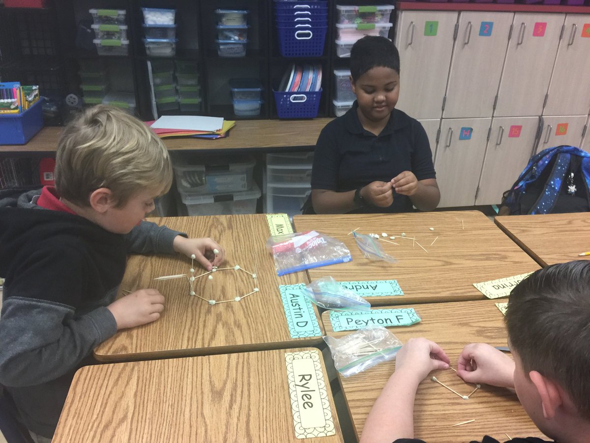 keasterling7's tweet photo. Building 3D geometric figures with toothpicks and clay so we can learn the attributes of each shape.  #STEAMatStribling https://t.co/zk6GGIipYz
