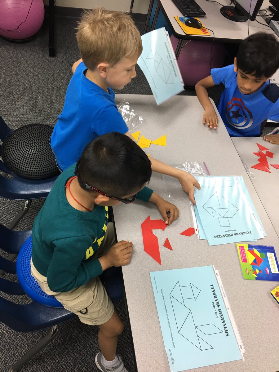 PACEandrews's tweet photo. Problem solving with Tangrams for my Kindernuggets. Phrase of the day from this group “Mistakes lead to success!” #PACE #Kindergarten #deepthinking https://t.co/9g1mDnyHX8