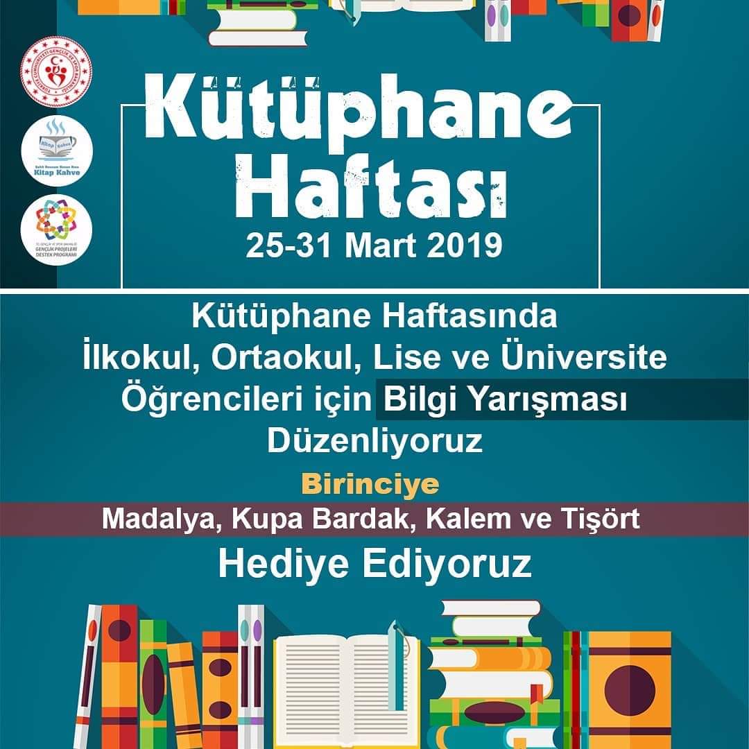 "Kütüphane Haftası" dolayısıyla 30 Mart Cumartesi günü gerçekleştireceğimiz "Ödüllü Bilgi Yarışması" katılmak için linkteki başvuru formunu doldurunuz. Başvuru Linki: forms.gle/7PiSf6cDYXUhfq…
Saat: 14.00-İlkokul / 15.00-Ortaokul / 16.00-Lise / 17.00 - Üniversite
<a href="/MUHAMMETCARTI/">Muhammet Ecevit Carti</a>