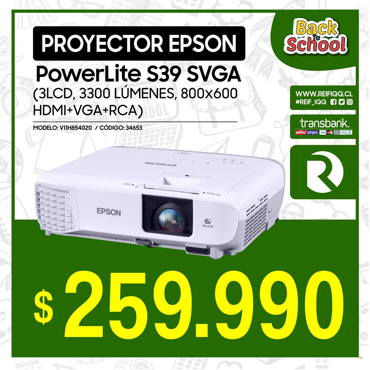 Reif_Iqq's tweet photo. 🎥 PROYECTOR EPSON POWERLITE S39 SGVA 3LCD🎥
(3LCD, 3300 LÚMENES, 800x600 HDMI+VGA+RCA)
MODELO: V11H854020 / CÓDIGO: 34653
Módulos: 1124 &amp; 6000.
#Reif_iqq #Reifschneideriquique #Epson #iquiquegram #instaiquique #Mallzofri #Zofri #iquiqueglorioso #iquique #tarapaca #oferta https://t.co/Fl1eoBnZ0p
