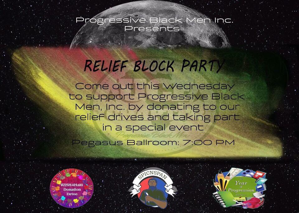 JustWilliee's tweet photo. Today is all about giving back! Join Progressive Black Men, Inc. as we have our Relief Block Party! We’re collecting donations starting at 7PM in Pegasus ballroom with music by @IAMDJGRYO! We’re giving back and having a good time come out!
#OperationLIGHT https://t.co/gFHsleFVpB