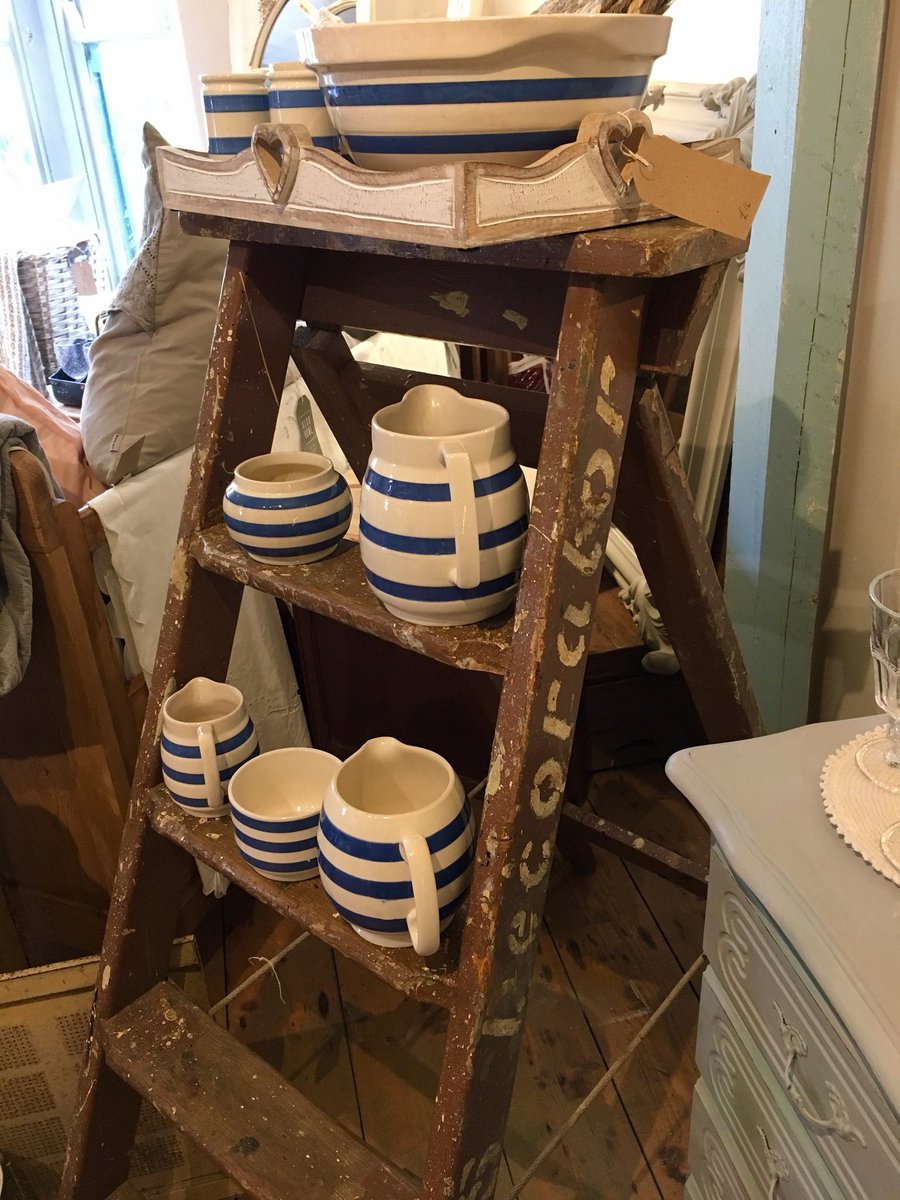 What a great display piece this old ladder is. It’s even personalised with its previous owner’s name and occupation.
#vintageladder #blueandwhitechina    #vintagehome    #interiorstyling #countryhome #sourceforthegoosestyle #interiors #northdevon  #DevonPixels  #offlineshop