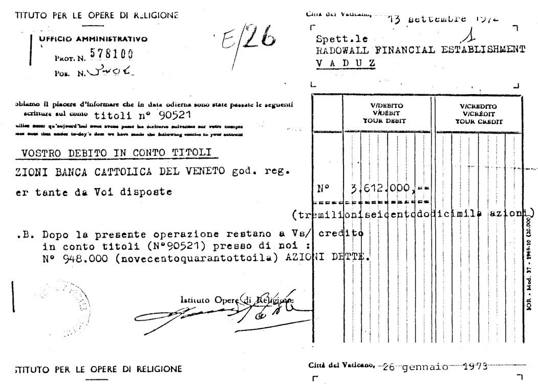 Wikileaks_Ita's tweet image. #VaticanFiles #IOR Il debito in conto titoli azioni Banca Cattolica del Veneto delle società estere #Radowall di Vaduz e #Compendium del Lussemburgo #Badbank #FinanzaCriminale