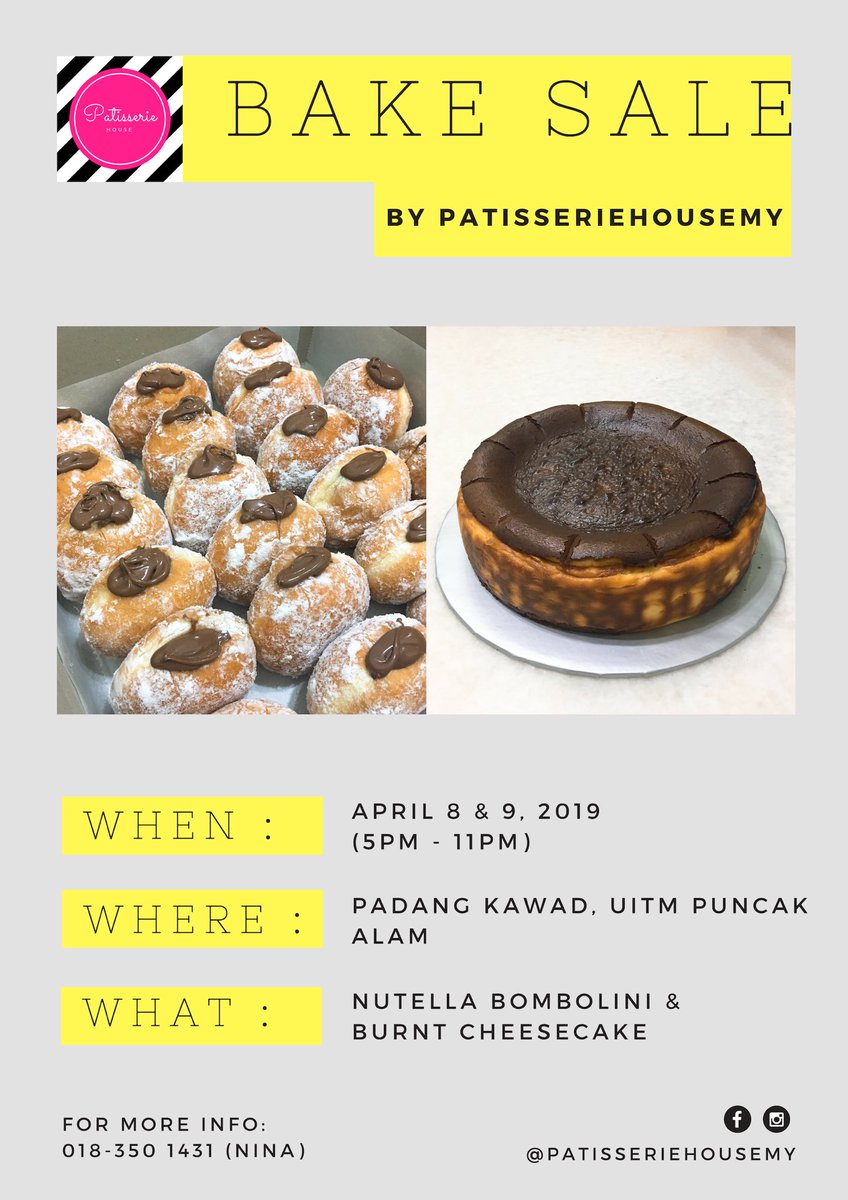 ninahamid96's tweet image. Hiiii guys! I will be selling Nutella Bombolini &amp;amp; Burnt Cheesecake at UiTM Puncak Alam from 8 - 9 April 2019! Save the date guys! ♥️
#uitmpuncakalam
#bombolini 
#burntcheesecake