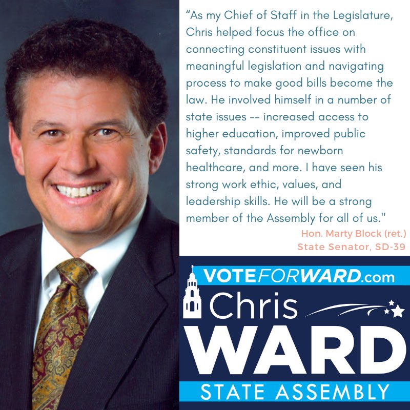 I am where I am because of my former boss, Sen <a href="/MartyBlock39/">Marty Block</a>. We worked on important bills touching education, pub safety, veterans, and other areas, along with excellence in constituent service. Grateful to have his support for my run for Assembly. #ad78