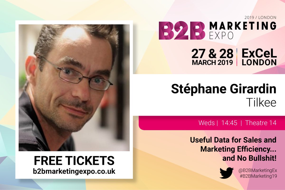 📢📢📢 .<a href="/GIRARDIN7/">stephane girardin</a> from <a href="/Tilkee_com/">Tilkee UK</a> will be telling us all about 'Useful data for sales and marketing efficiency… and no bullshit!'. Head to Theatre 14 now to hear what he has to say as he's on in 5!!! #B2BMarketing19