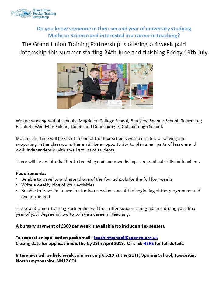ToveLearning's tweet image. The Grand Union Training Partnership is offering a 4 week paid internship this summer starting 24th June and finishing Friday 19th July! Please see below and visit sponne.org.uk/ts/index.php/i… for full details. #GUTP #trainingpartnership #internship