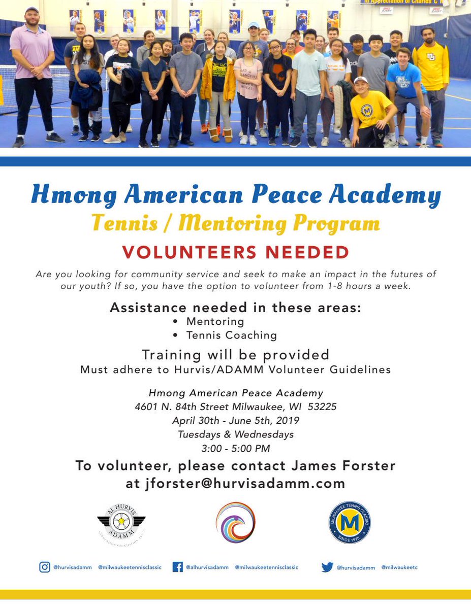 Seeking Volunteers seeking to make an impact in our next generation. Great community service hours! Please help spread the word! <a href="/MUIntramurals/">Marquette Intramurals</a> <a href="/MilwaukeeTC/">MKE Tennis Classic</a> <a href="/MTEF4tennis/">MTEF</a> @MU_Rec_Sports <a href="/MUCommunity/">MU Community Service</a>