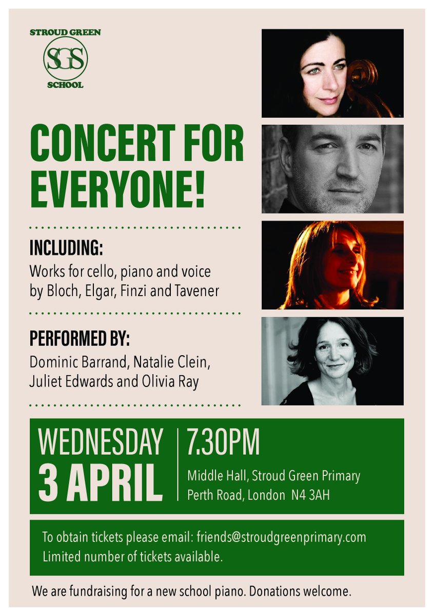 Thrilled to announce a fantastic fundraising concert <a href="/StroudGreenSch/">Stroud Green</a> featuring a host of musical talent - limited number of tickets available. <a href="/stroudgreenfest/">Stroud Green Festival</a>