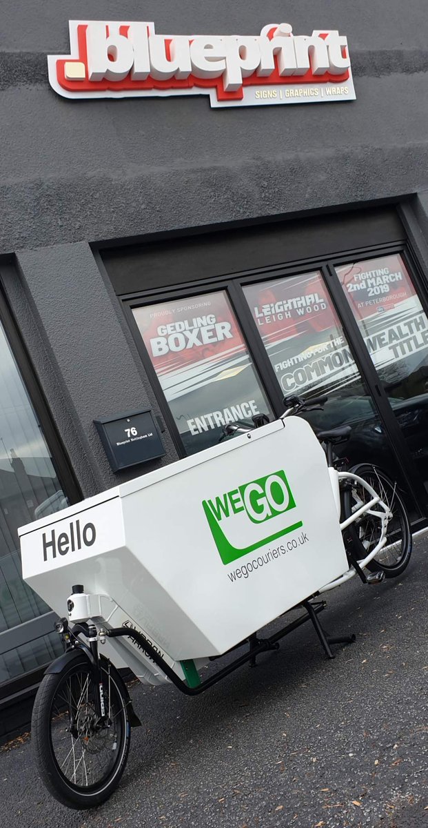 WEGO_Couriers's tweet photo. We picked up our latest cargo bike today. Our friends at Blueprint Nottingham (https://t.co/UY4y1epK77) have done a fantastic job putting our logo on it.
We have named this one Jojo!! Another #cargobike on the road! Look out for it in a street near you.
#cleanairdelivery https://t.co/Y0fhojYAn3