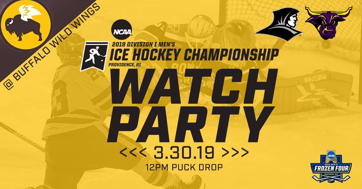 MinnStAthletics's tweet photo. WATCH PARTY | 2019 @NCAAIceHockey East Regional. Noon Saturday. Minnesota State vs. Providence. #GetTogetherWithYourFriends #MavFam #HornsUp #LettsssGoooo @leahhextall @BillyJaffeMSG https://t.co/QjImZkyiKB