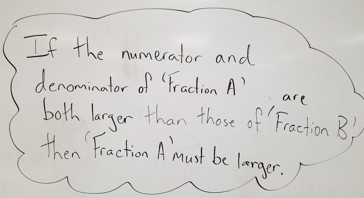 mr_bernstein's tweet photo. While discussing comparing and ordering fractions today one of our students suggested this as a rule when comparing fractions. Gr5/6 @FredVarley are testing to see if it is. Looking forward to results. Any thoughts are welcome! #idontknowtheanswer @inquirymaths @YRDSBmath https://t.co/3yihpS7JFe