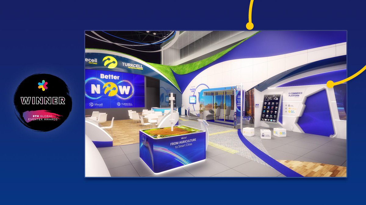 Turkcell's tweet image. #MWC18'de #senyapdiye geliştirdiğimiz yerli ve milli teknolojilerimizi sergilediğimiz stantlarımızla, bu yıl 9.'su düzenlenen Global Eventex Awards kapsamında en iyi stant ödülünü aldık! 💛