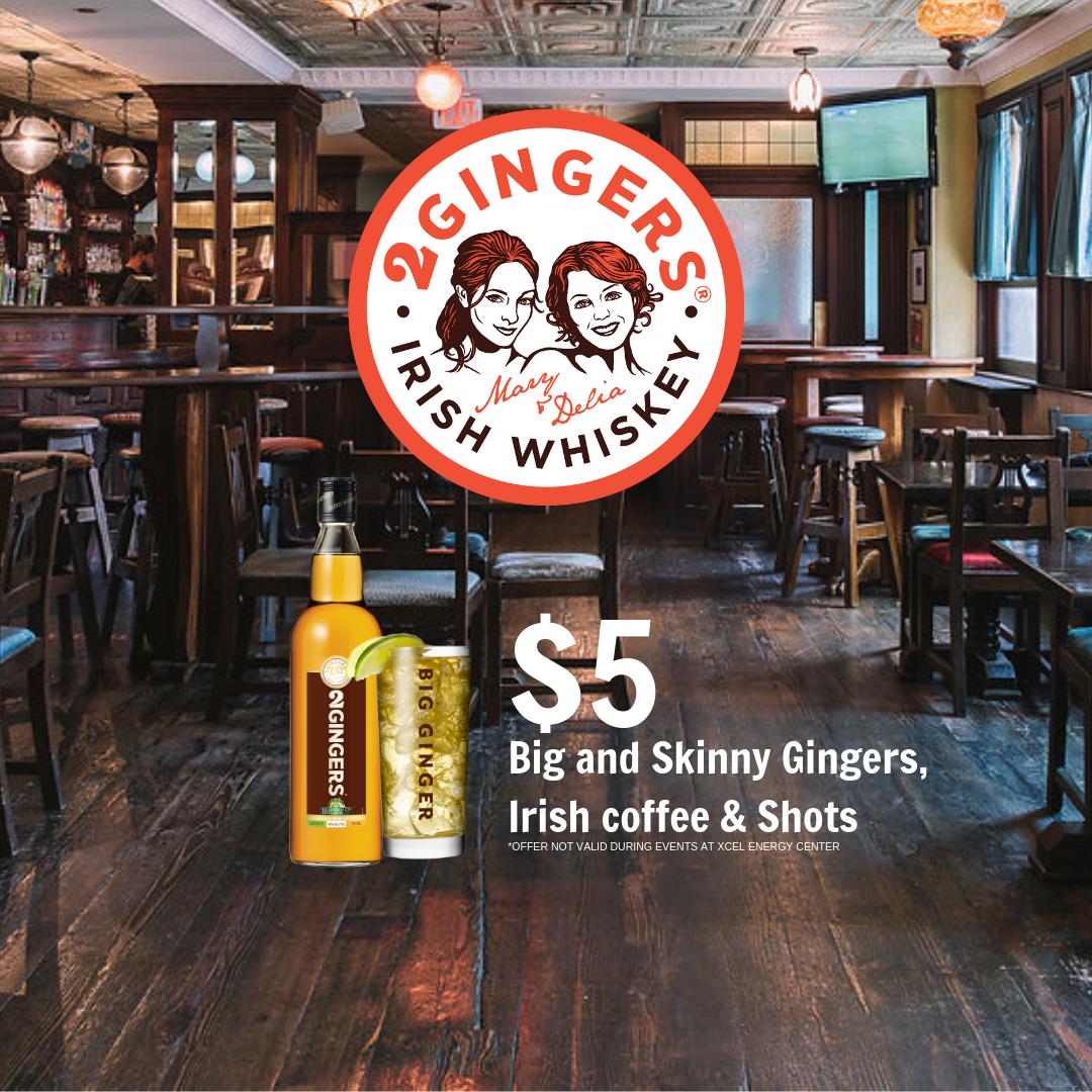 The_Liffey's tweet photo. 2 Gingers Whiskey Big &amp; Skinny Gingers, Irish Coffee &amp; Shots are all $5 through April 30th at all our Pubs.
Join us at the pub for your favorite 2 Gingers drink today! 🥃
#IrishPub #IrishWhiskey #2Gingers #TwinCities #Minneapolis #StPaul https://t.co/eB2wub0PjG