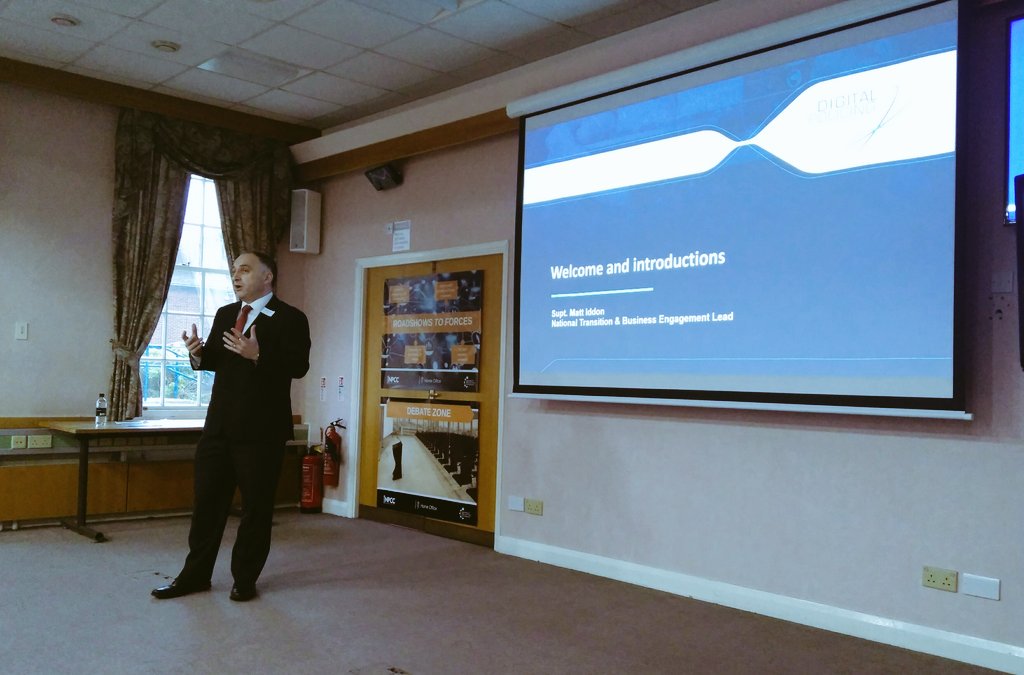 Quick view of Matt Iddon on stage to give an update on the work of DPP <a href="/kent_police/">Kent Police (UK)</a> this afternoon. #thinkdigital #policeroadshowstoforces