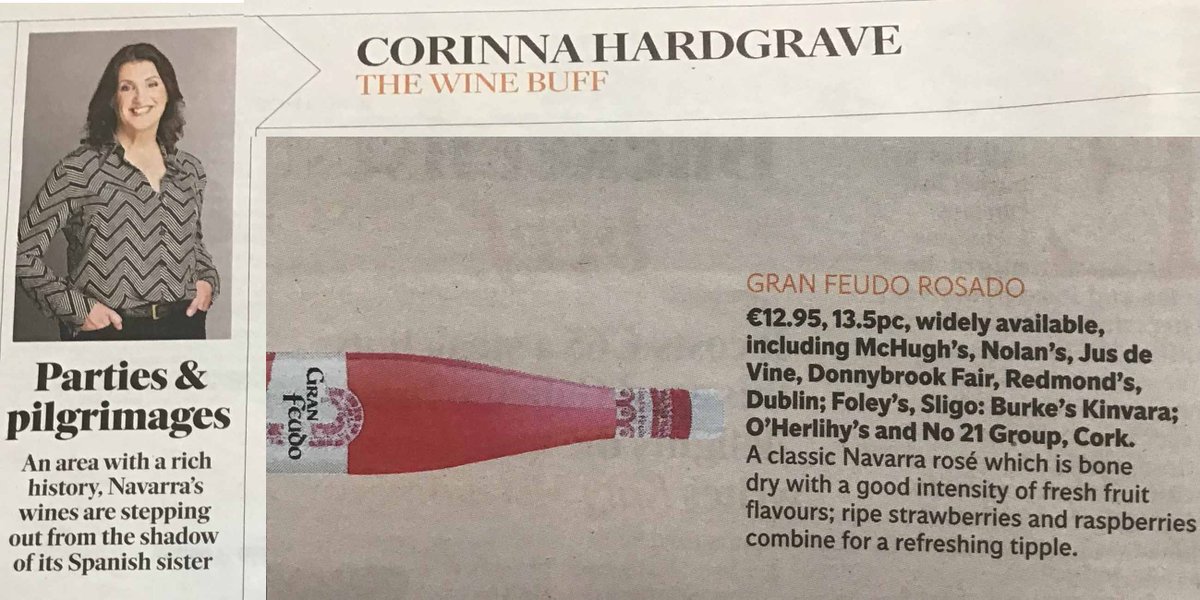 Did you spot <a href="/GranFeudo/">Bodegas Gran Feudo</a> Rosado in Saturday's Weekend Magazine in the Irish Independent. Big thanks to <a href="/CorinaHardgrave/">Corinna Hardgrave</a> for the lovely write up on this legendary classic from Navarra in Spain 🍷🍇🇪🇸  <a href="/IndoWeekend/">Weekend Magazine</a> <a href="/ChiviteUK/">PereladaChivite</a>