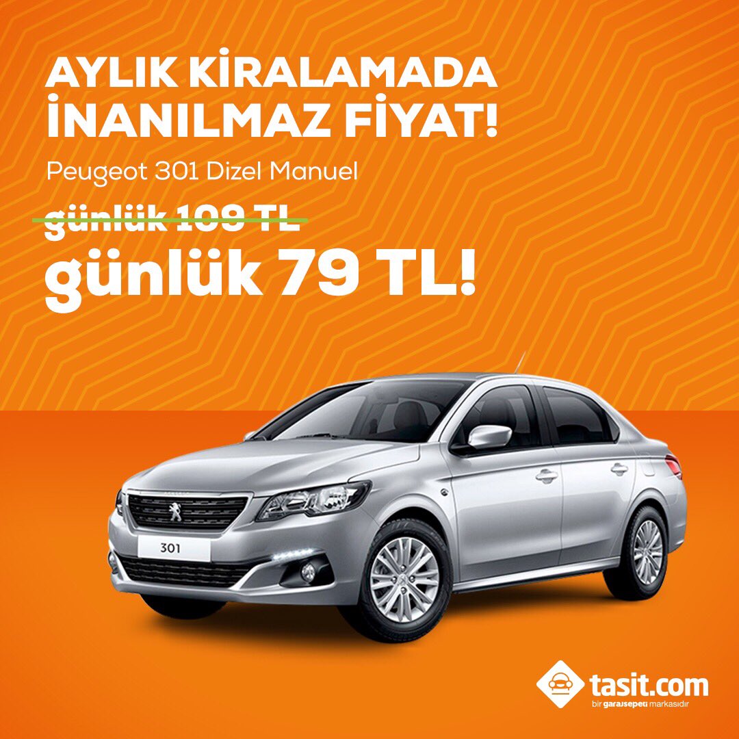 Tasit.com’dan bütçeni gülümsetecek bir kampanyaya hazır mısın? Peugeot 301 Dizel Manuel’ler aylık kiralamada, günlük sadece KDV dahil 79TL!

tasit.com/arac-kiralama/…