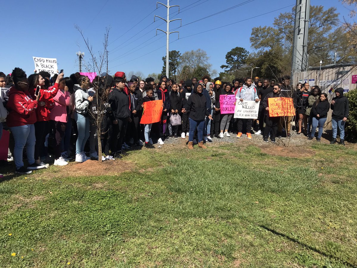 “Don’t be black in America.”

NW School of the Arts students walking out of class today- upset over an officer-involved shooting days ago.

CMPD says the shooting was justified here on Beatties Ford Rd.