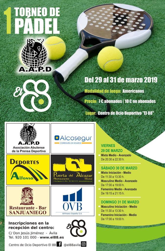¿Todavía no te has apuntado? No te preocupes, todavía estás a tiempo 😀. Participa en el I Torneo de #Pádel AAPD 🏸. La mejor competición del 29 al 31 de marzo. Información e inscripciones en el Centro de Ocio Deportivo <a href="/El88Avila/">Centro de Ocio Deportivo El 88</a> #GaladeldeportedeÁvila