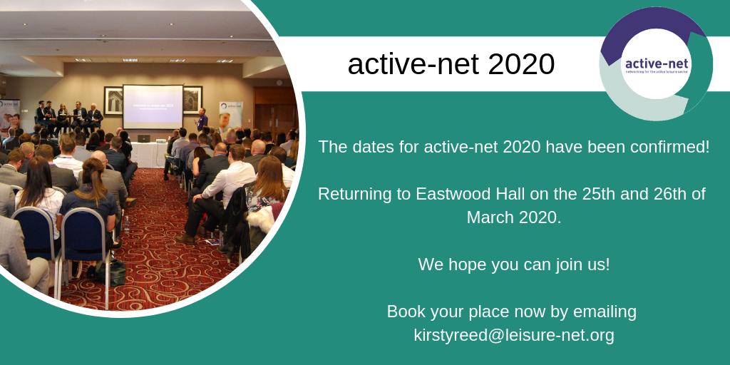 _activenet's tweet photo. Booking is now open for active-net 2020. We’re freezing the prices, so get in early to get the very best deal by emailing kirstyreed@leisure-net.org #activenet2020 https://t.co/LH9ZO8xT69